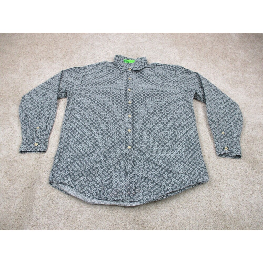 J Crew Shirt Mens Large Green White Geometric Cotton Oarsman Casual Button Up *